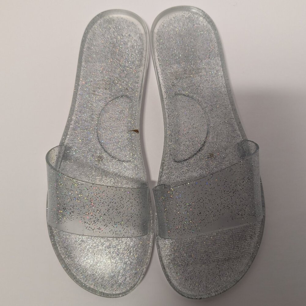Anthropologie Matisse Clear Jelly Slide Sandals w/ Multi-Colored Glitter - Picture 3 of 16